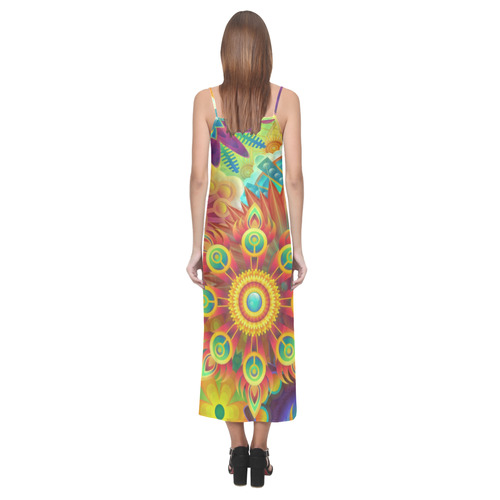 Psychedelic Mandalas V-Neck Open Fork Long Dress(Model D18)