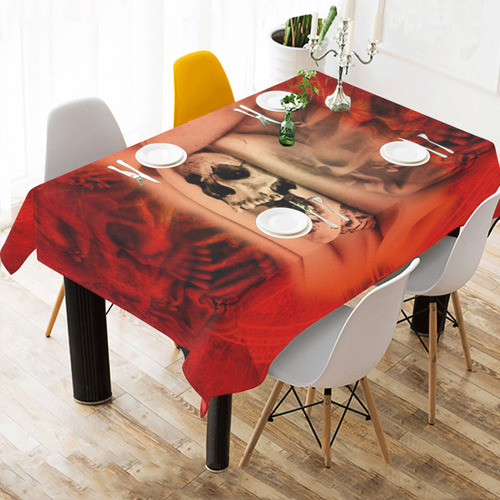Creepy skulls on red background Cotton Linen Tablecloth 60"x 84"