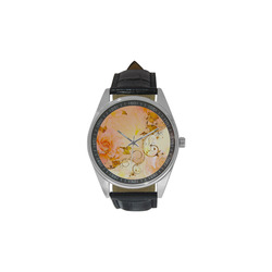 Beautiful flowers in soft colors Men's Casual Leather Strap Watch(Model 211)