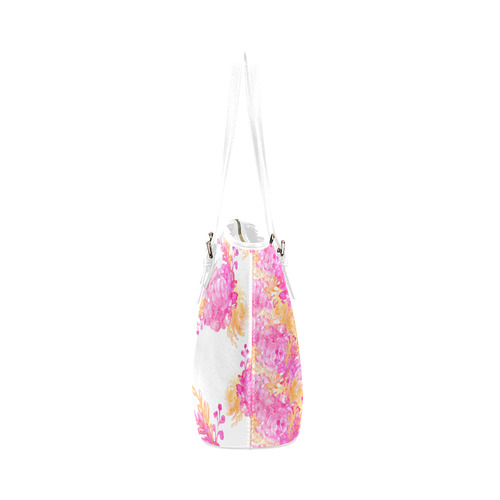 floral watercolor reversible bag Leather Tote Bag/Large (Model 1651)