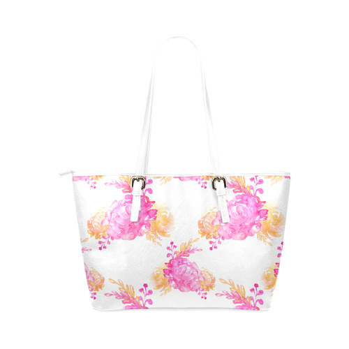 floral watercolor reversible bag Leather Tote Bag/Large (Model 1651)