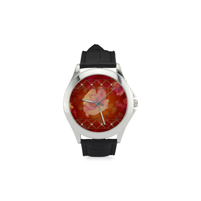 Beautiful soft roses Women's Classic Leather Strap Watch(Model 203)