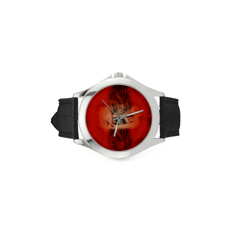 Creepy skulls on red background Women's Classic Leather Strap Watch(Model 203)