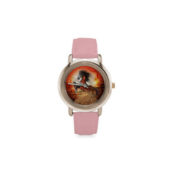 Awesome creepy horse with skulls Women's Rose Gold Leather Strap Watch(Model 201)
