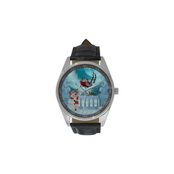 Funny snowman with Santa Claus Men's Casual Leather Strap Watch(Model 211)