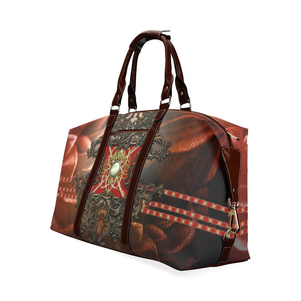 Red floral design Classic Travel Bag (Model 1643) Remake
