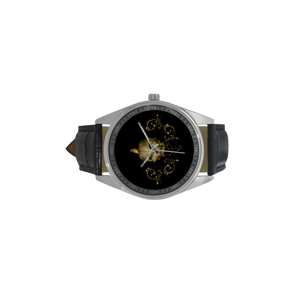 The golden skull Men's Casual Leather Strap Watch(Model 211)