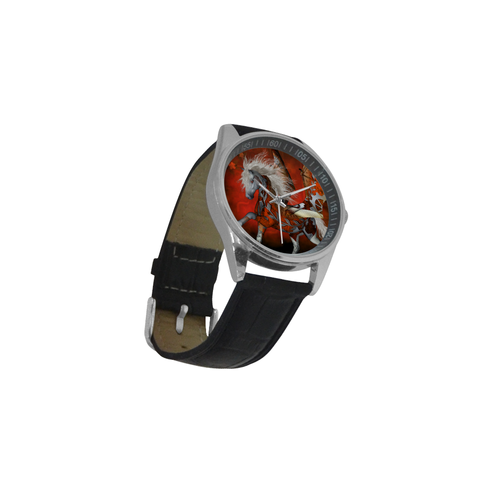 Awesome steampunk horse with wings Men's Casual Leather Strap Watch(Model 211)