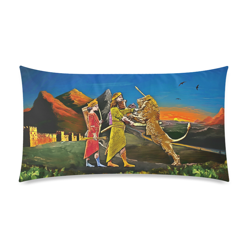 Assyrian Lion Hunters Pillow Rectangle Pillow Case 20"x36"(Twin Sides)
