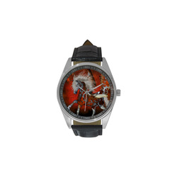 Awesome steampunk horse with wings Men's Casual Leather Strap Watch(Model 211)