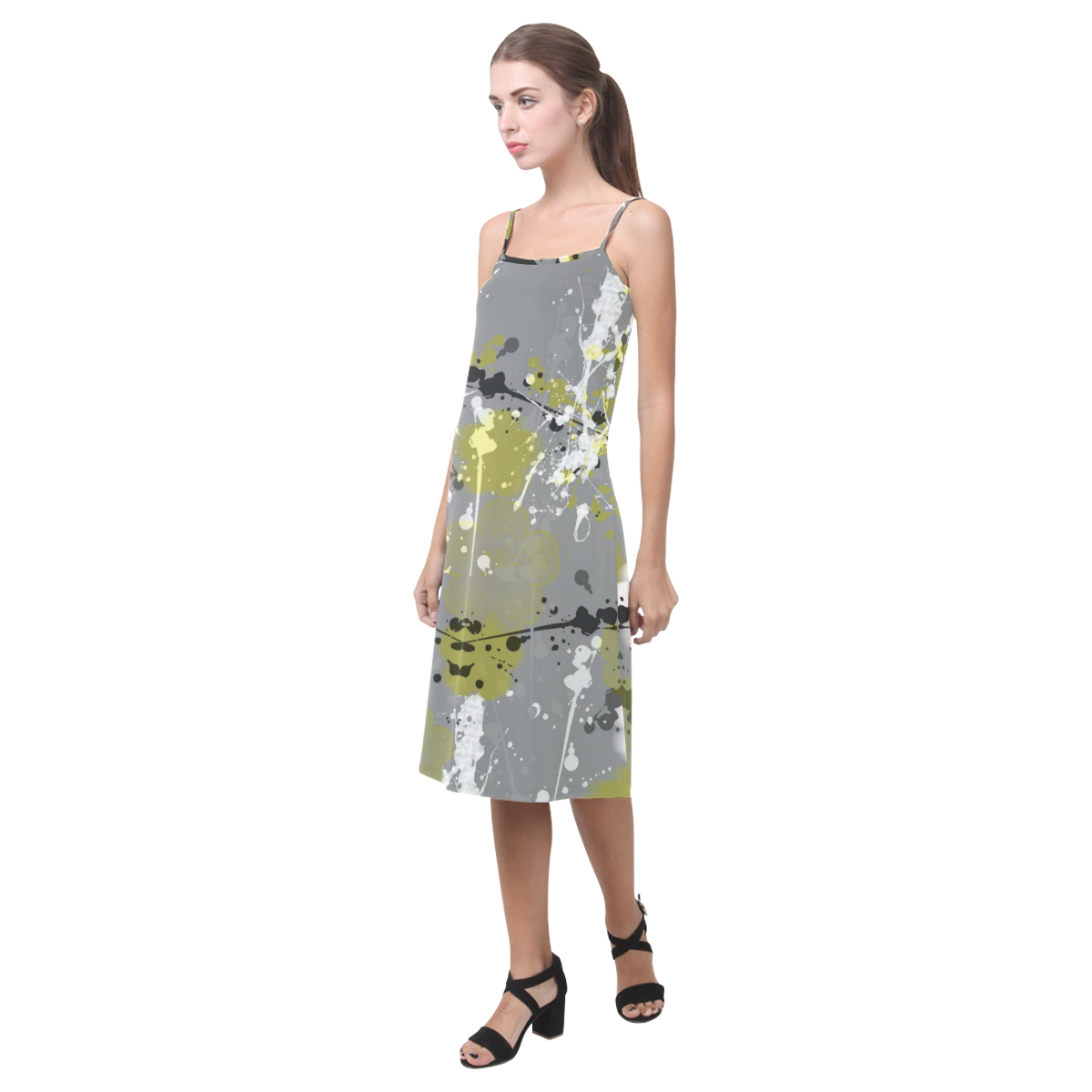 Gray Floral Splatter Alcestis Slip Dress (Model D05)