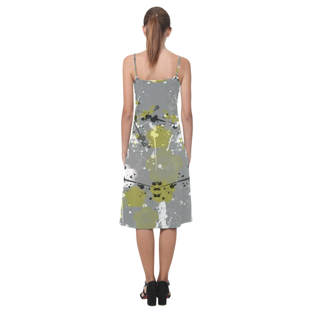Gray Floral Splatter Alcestis Slip Dress (Model D05)