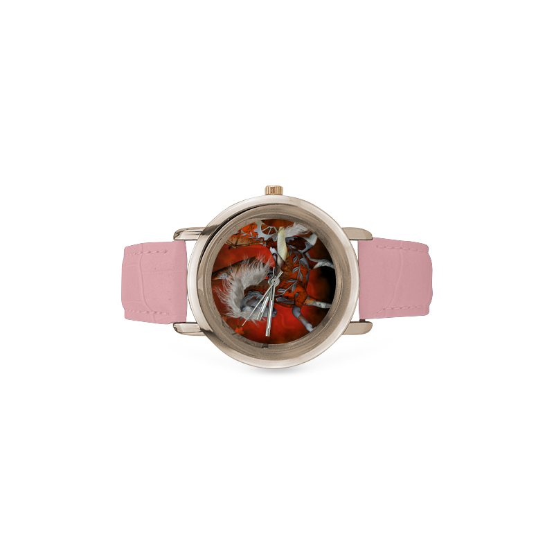 Awesome steampunk horse with wings Women's Rose Gold Leather Strap Watch(Model 201)
