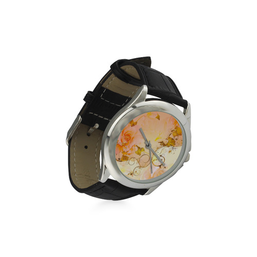 Beautiful flowers in soft colors Women's Classic Leather Strap Watch(Model 203)