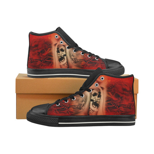 Creepy skulls on red background High Top Canvas Women's Shoes/Large Size (Model 017)