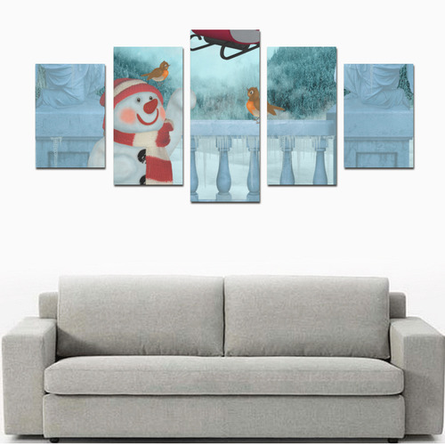 Funny snowman with Santa Claus Canvas Print Sets D (No Frame)