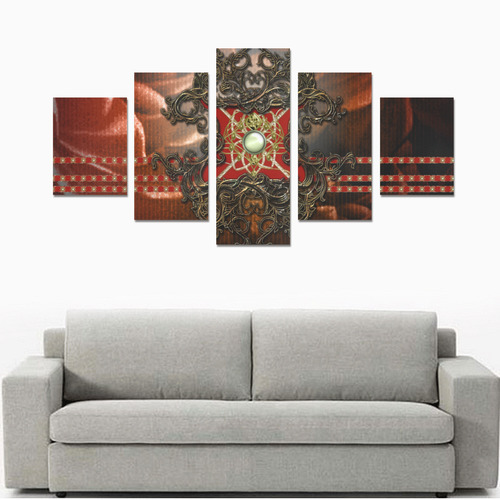 Red floral design Canvas Print Sets B (No Frame)