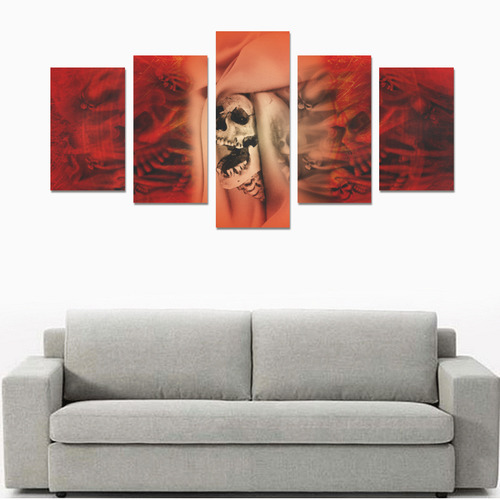 Creepy skulls on red background Canvas Print Sets C (No Frame)