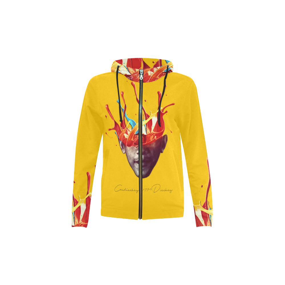 paint-face yellow All Over Print Full Zip Hoodie for Kid (Model H14)