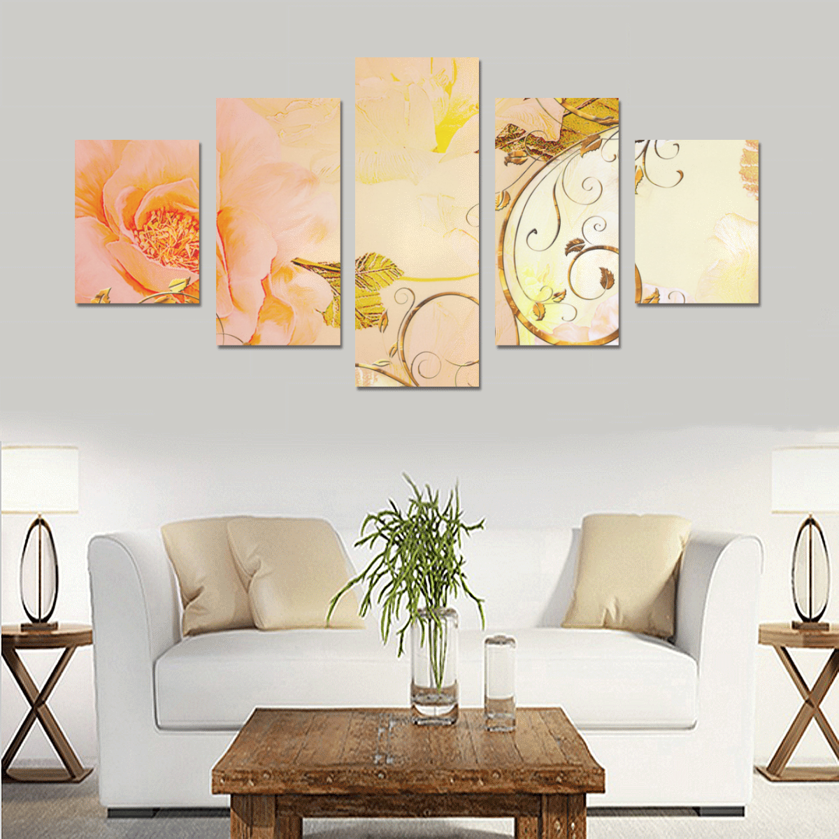 Beautiful flowers in soft colors Canvas Print Sets B (No Frame)