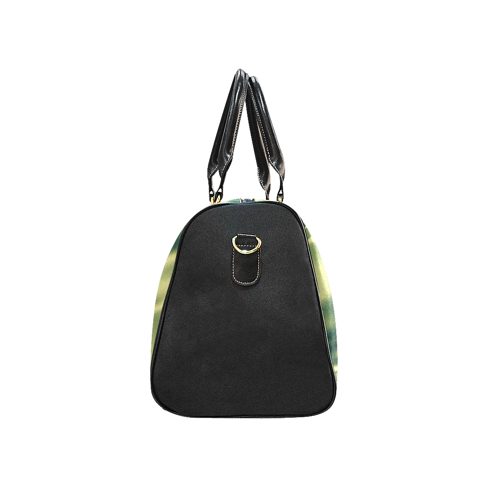 Green satin 3D texture Black Sides Version New Waterproof Travel Bag/Small (Model 1639)