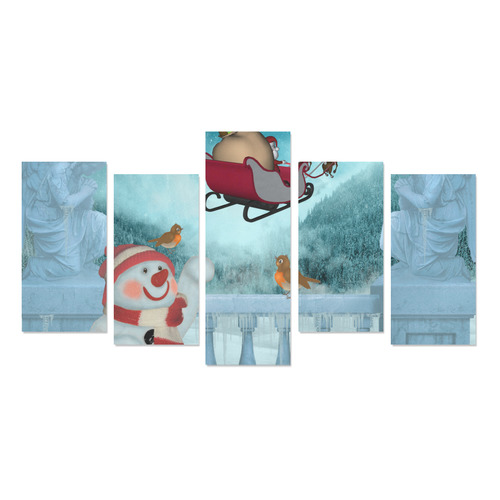 Funny snowman with Santa Claus Canvas Print Sets E (No Frame)