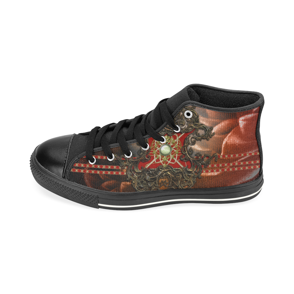 Red floral design High Top Canvas Women's Shoes/Large Size (Model 017)
