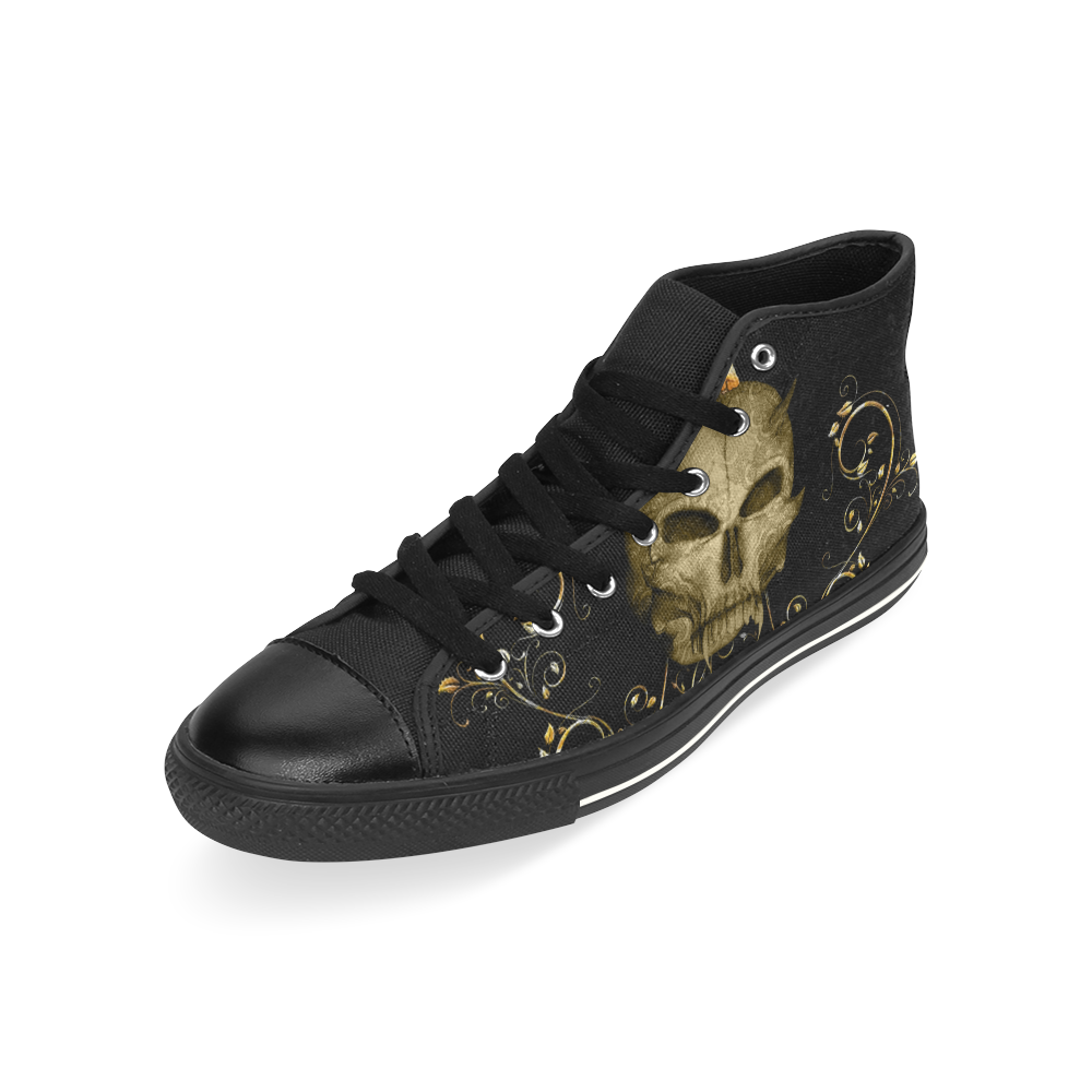 The golden skull High Top Canvas Women's Shoes/Large Size (Model 017)