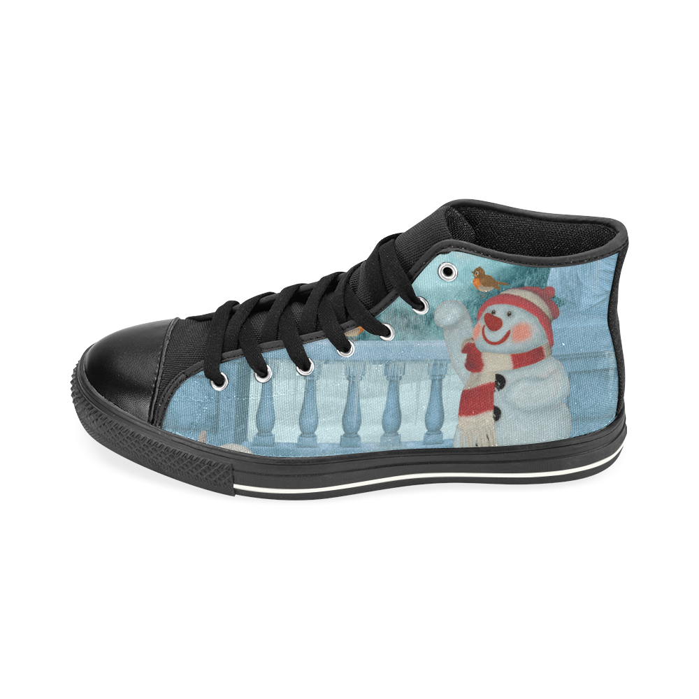 Funny snowman with Santa Claus High Top Canvas Women's Shoes/Large Size (Model 017)