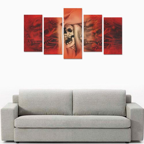 Creepy skulls on red background Canvas Print Sets E (No Frame)