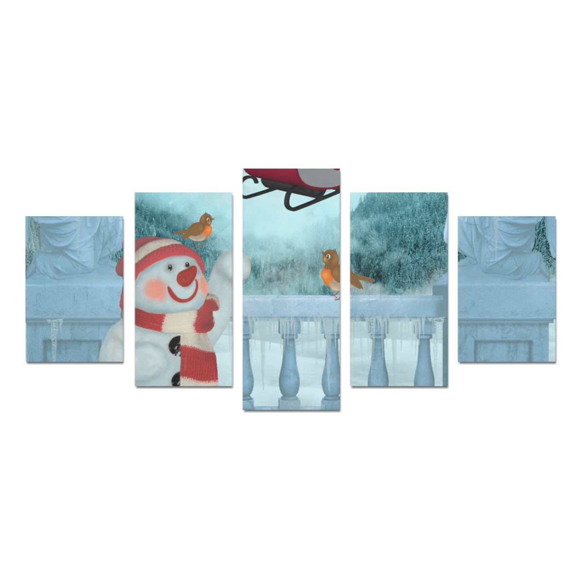 Funny snowman with Santa Claus Canvas Print Sets D (No Frame)