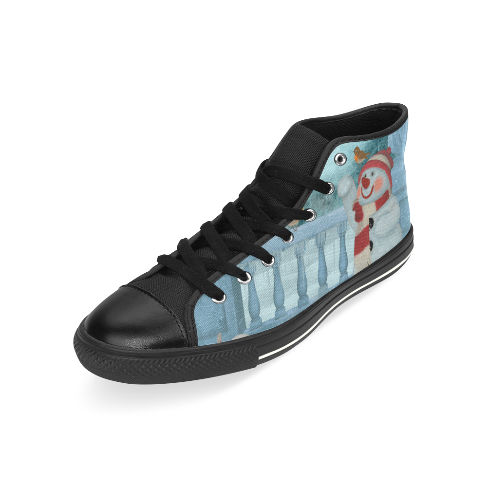 Funny snowman with Santa Claus High Top Canvas Women's Shoes/Large Size (Model 017)