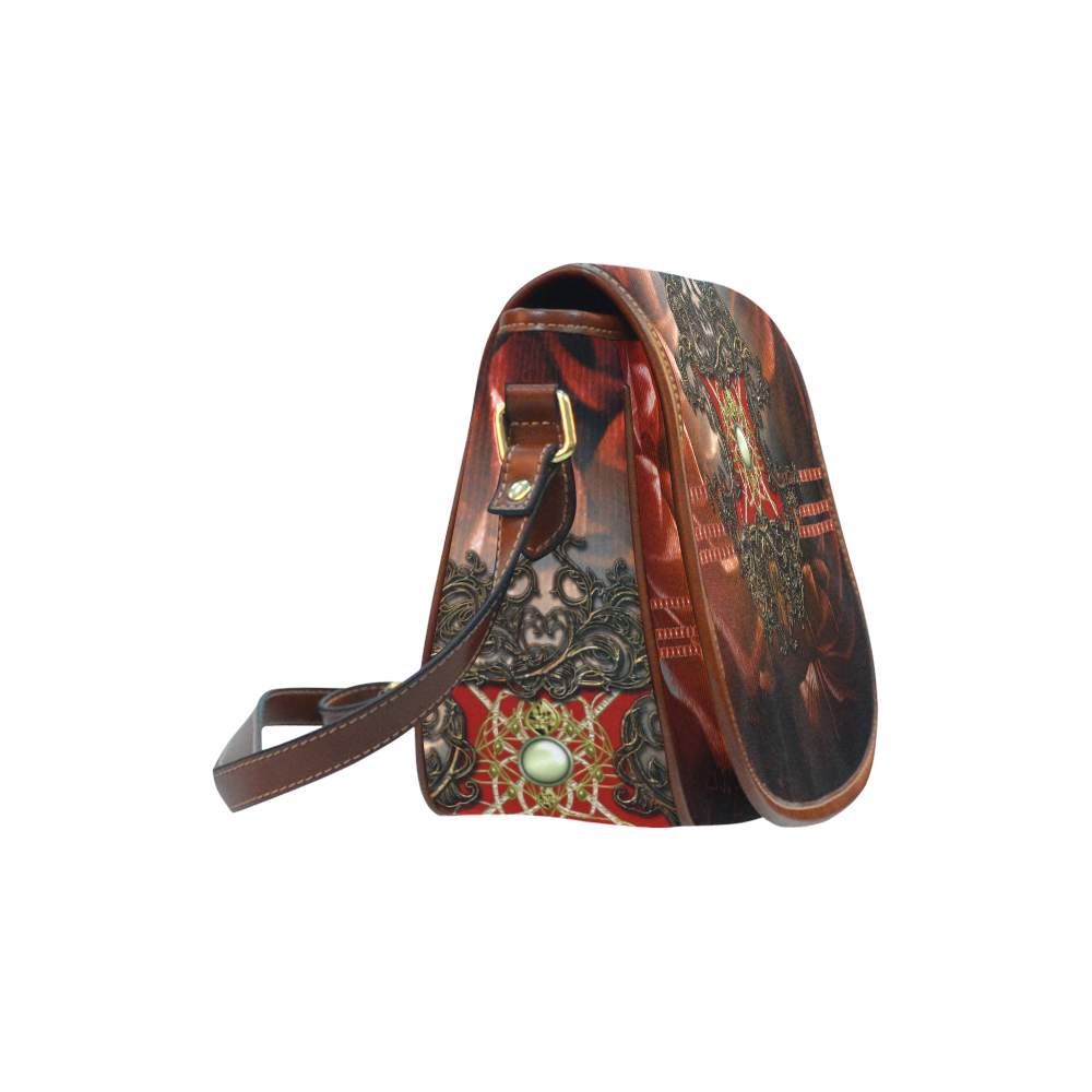 Red floral design Saddle Bag/Small (Model 1649) Full Customization