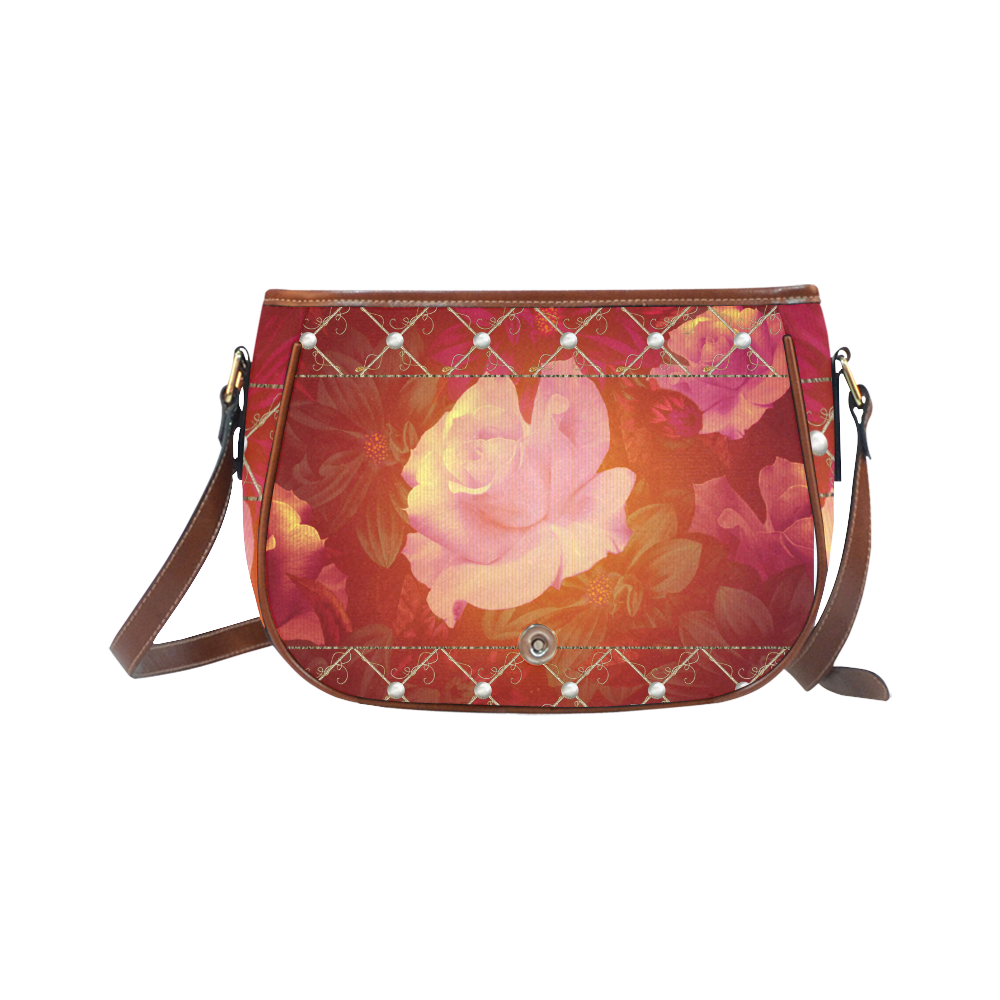 Beautiful soft roses Saddle Bag/Small (Model 1649) Full Customization
