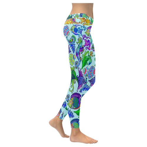 Marine Life Exotic Fishes & SeaHorses Women's Low Rise Leggings (Invisible Stitch) (Model L05)