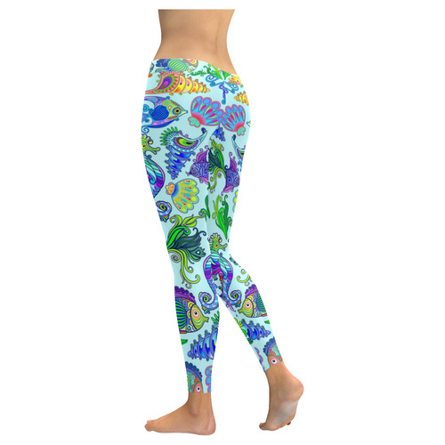 Marine Life Exotic Fishes & SeaHorses Women's Low Rise Leggings (Invisible Stitch) (Model L05)