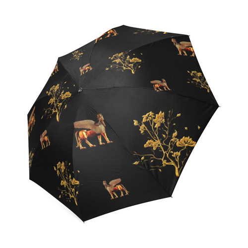 Black and Gold Assyrian Lamassu Umbrella Foldable Umbrella (Model U01)
