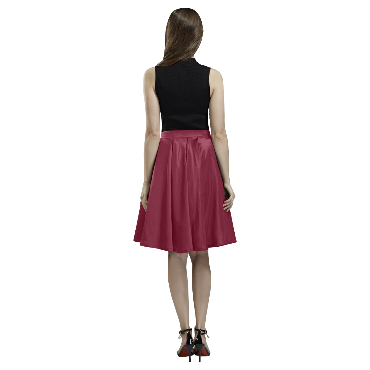 Wine Melete Pleated Midi Skirt (Model D15)