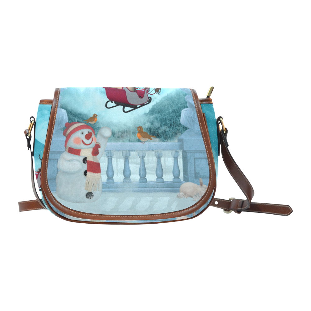 Funny snowman with Santa Claus Saddle Bag/Small (Model 1649) Full Customization