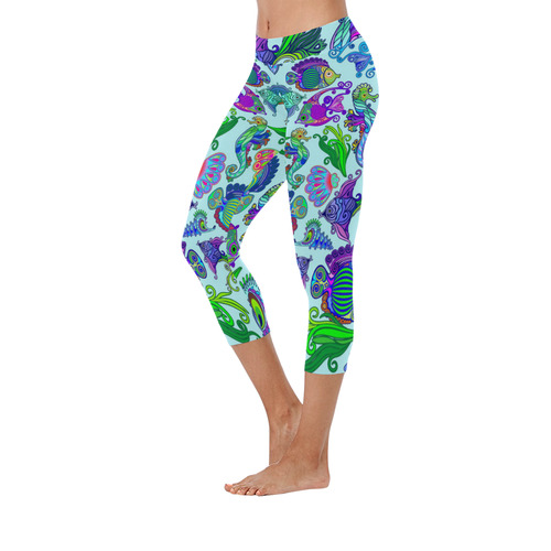 Marine Life Exotic Fishes & SeaHorses Women's Low Rise Capri Leggings (Invisible Stitch) (Model L08)