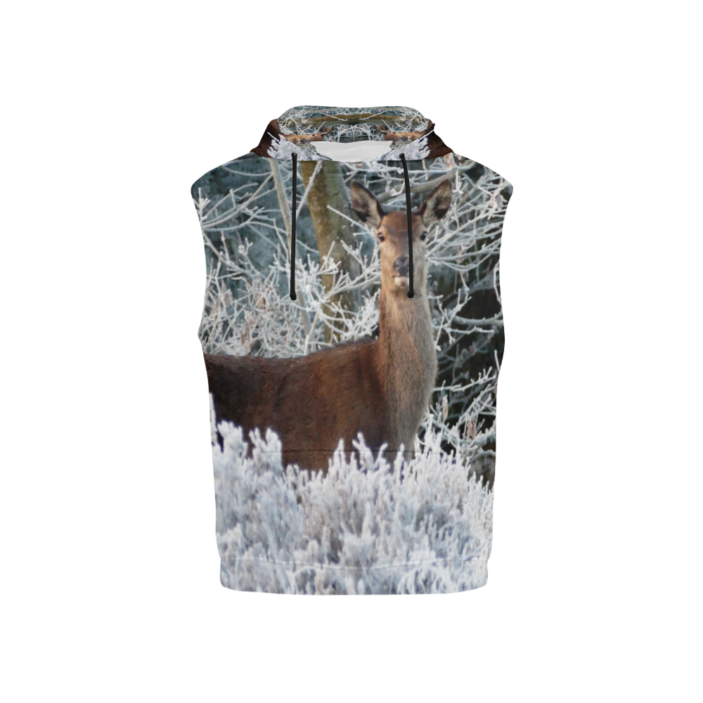 Winter Deer All Over Print Sleeveless Hoodie for Kid (Model H15)