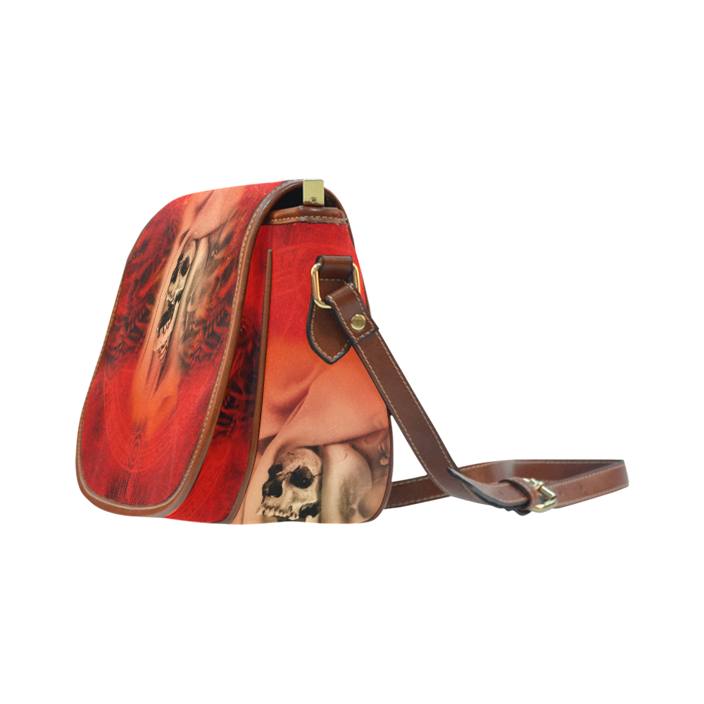 Creepy skulls on red background Saddle Bag/Small (Model 1649) Full Customization