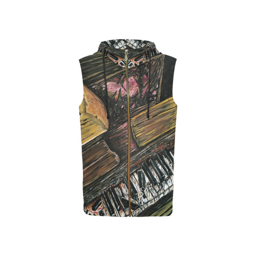 Broken Piano All Over Print Sleeveless Zip Up Hoodie for Women (Model H16)