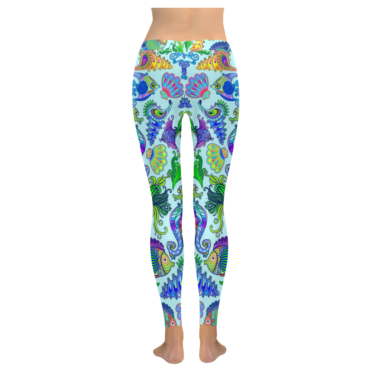 Marine Life Exotic Fishes & SeaHorses Women's Low Rise Leggings (Invisible Stitch) (Model L05)