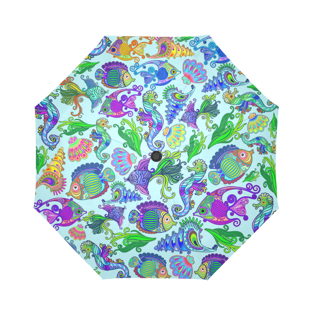 Marine Life Exotic Fishes & SeaHorses Auto-Foldable Umbrella (Model U04)