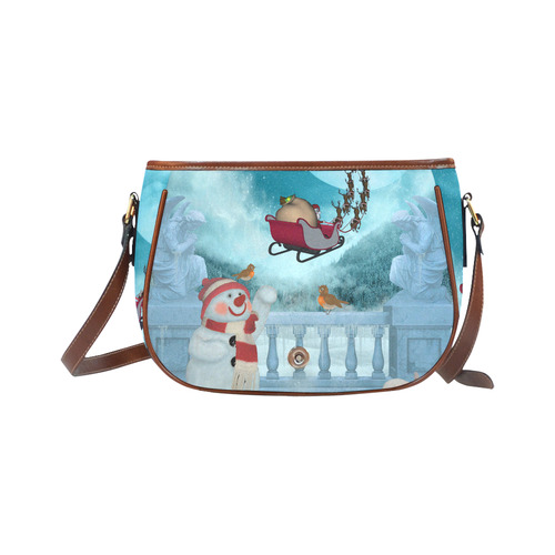 Funny snowman with Santa Claus Saddle Bag/Large (Model 1649)