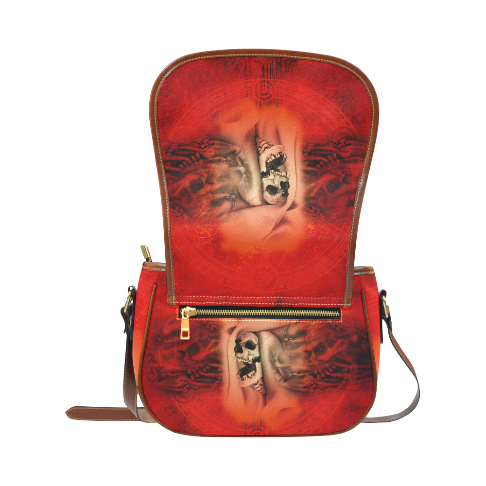 Creepy skulls on red background Saddle Bag/Small (Model 1649) Full Customization