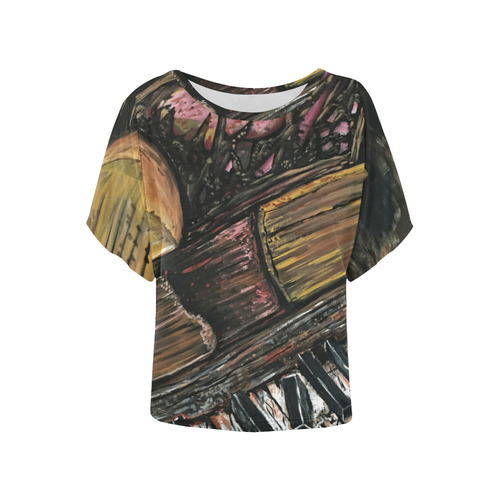 Broken Piano Women's Batwing-Sleeved Blouse T shirt (Model T44)