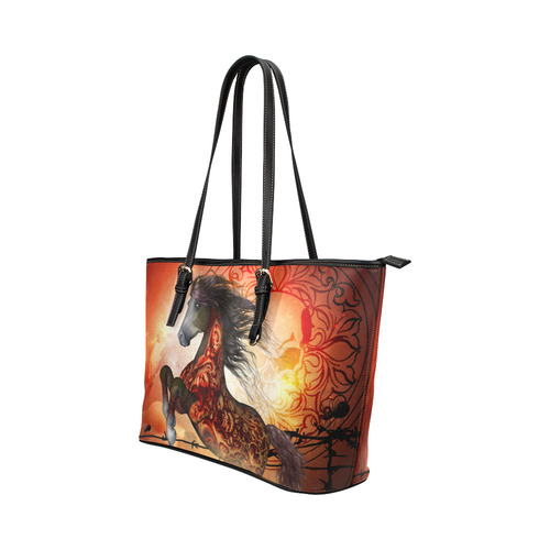 Awesome creepy horse with skulls Leather Tote Bag/Large (Model 1651)