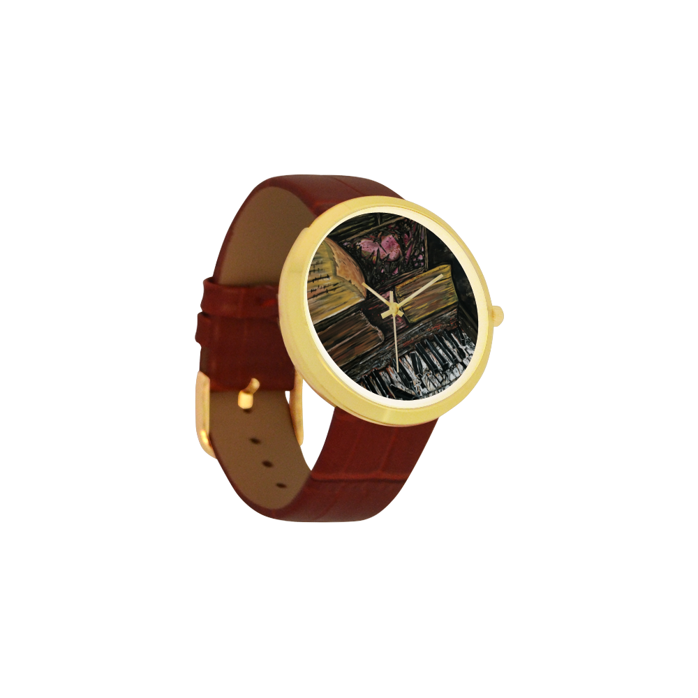 Broken Piano Women's Golden Leather Strap Watch(Model 212)